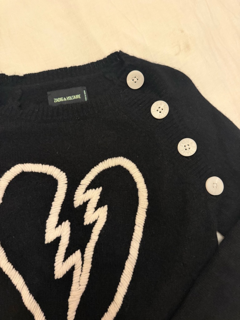 Zadig & Voltaire Black Sweater with White Broken Heart - Picture 2 of 3